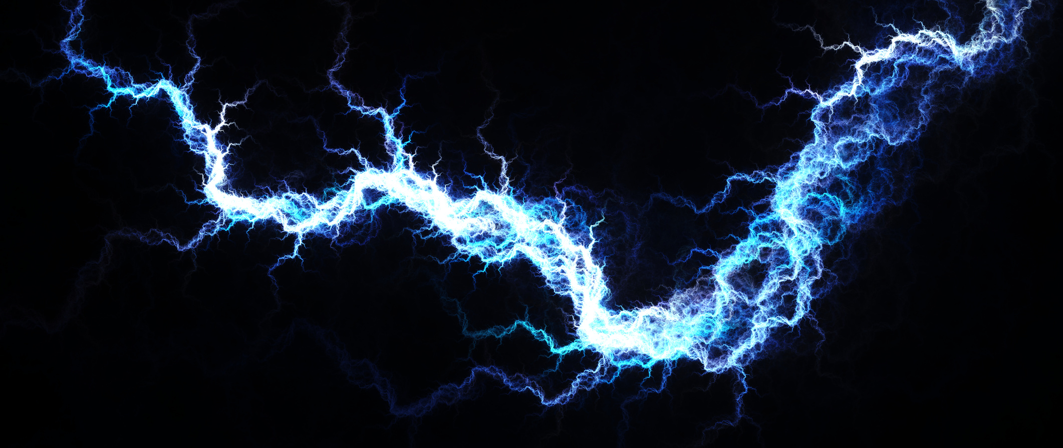 Electric Blue – Digital fractal of hot blue lightning, electrical background.
