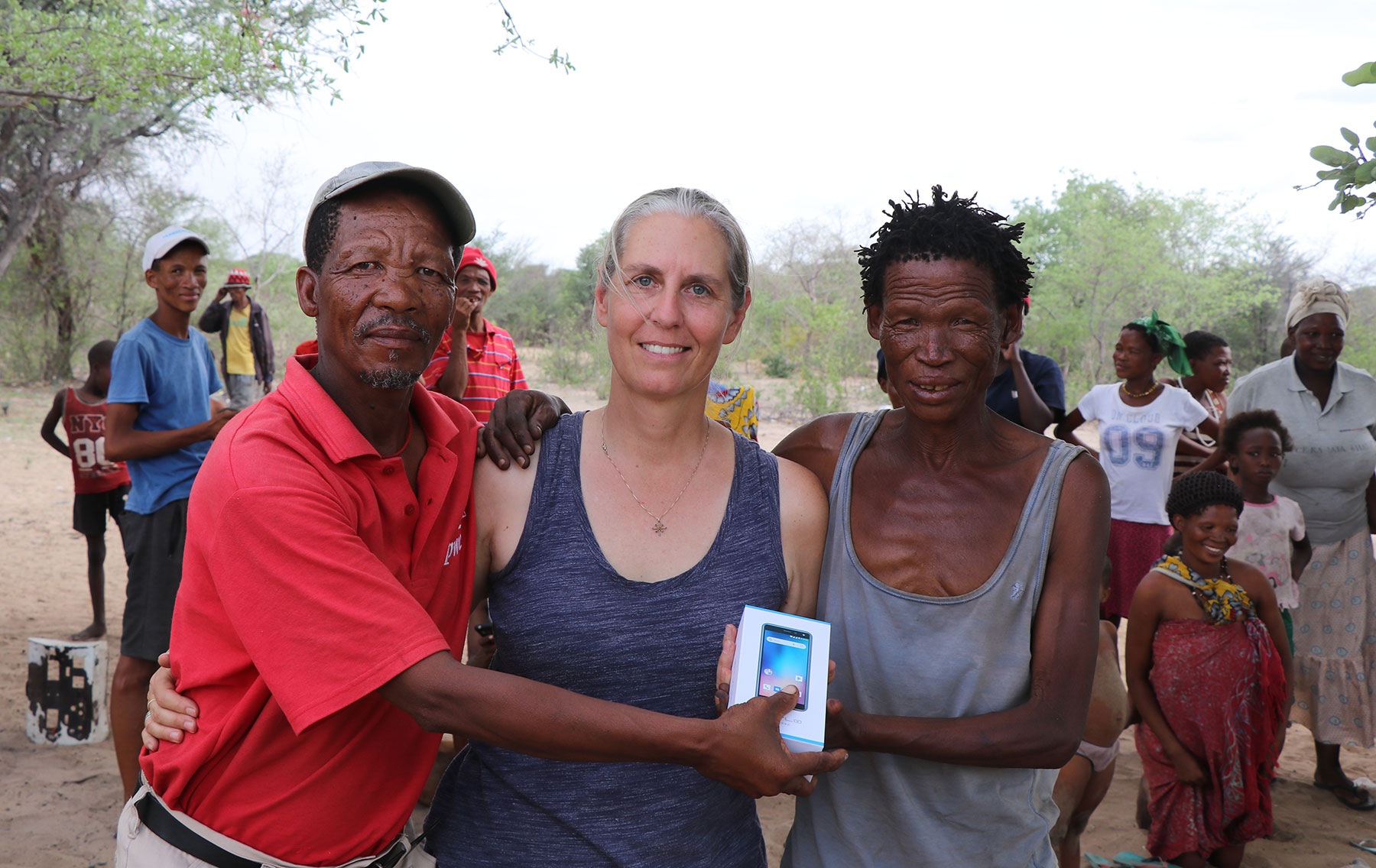 Phone gifted by Miriam to the leader of the San Bushmen tribe in Namibia.